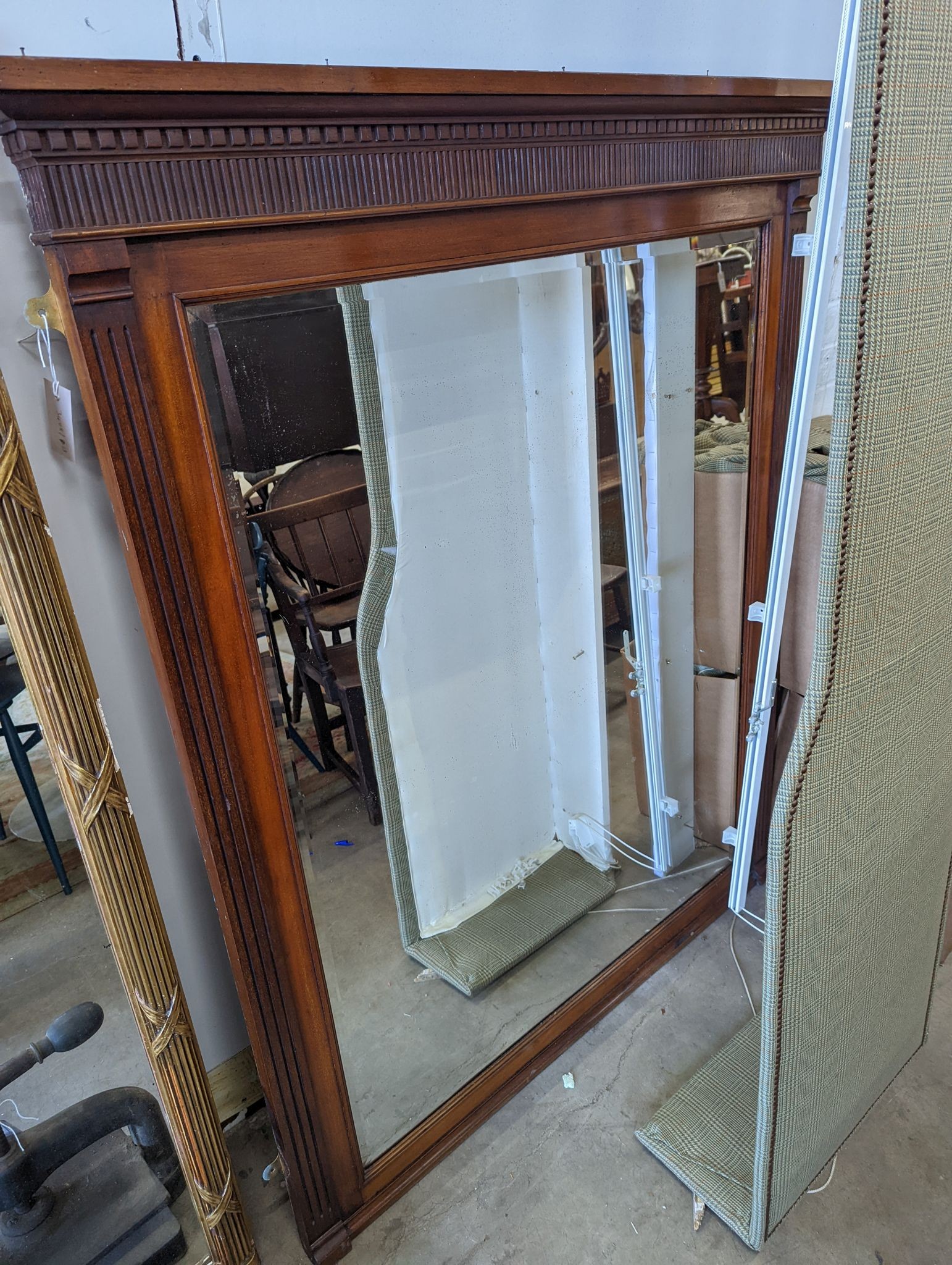 An Edwardian carved mahogany overmantel mirror, width 121cm, height 143cm
